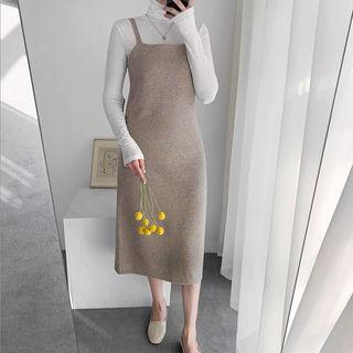 Spaghetti-strap Wool Blend Midi Knit Dress