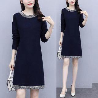 Long-sleeve Fringed Trim A-line Dress