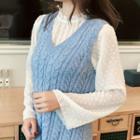 Long-sleeve Dotted Chiffon Top / Camisole / Set