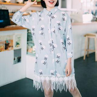 Printed Fringe Hem Long Shirt