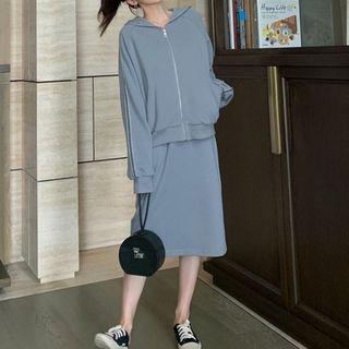 Plain Zip Hoodie / Midi Straight-fit Skirt