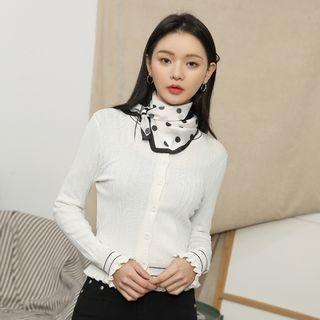 Frilled-detail Contrast-trim Cardigan