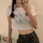 Glitter Butterfly Print Short-sleeve Cropped T-shirt