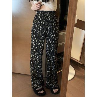 Floral Loose Fit Pants Floral - Black - One Size