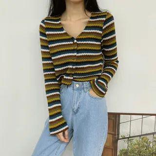 V-neck Multi Stripe Cardigan