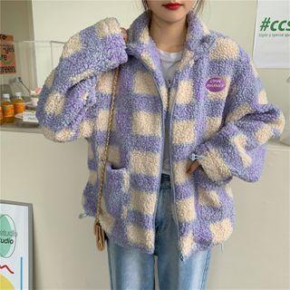 Plaid Fleece Jacket Purple - One Size