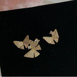 Non-matching Rhinestone Butterfly Earring 1 Pair - Silver Stud - Gold - One Size