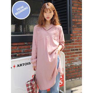Notched-collar Half-placket Shirtdress