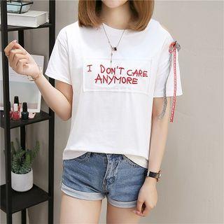 Lettering Off Shoulder Short-sleeve Top