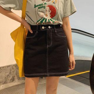 Stitch Trim A-line Mini Denim Skirt