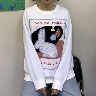 Rabbit Graphic Sweater White - One Size