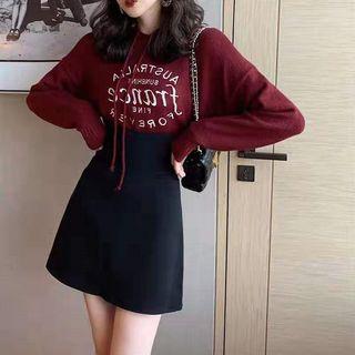 Set: Lettering Sweater + High Waist A-line Skirt