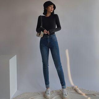 Brushed Rolled Skinny Jeans