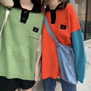 Polo-neck Color Block Sweater