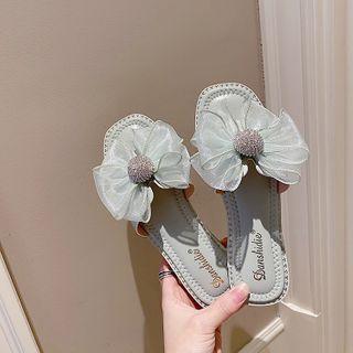 Rhinestone Mesh Floral Slide Sandals