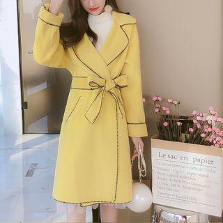 Contrast Trim Tie Waist Coat
