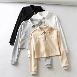 Cropped Zip Polo Sweatshirt