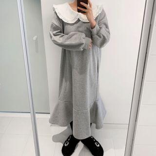 Frilled Sailor-collar Ruffle-hem Long Dress