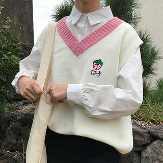 Fruit Embroidered V-neck Knit Vest