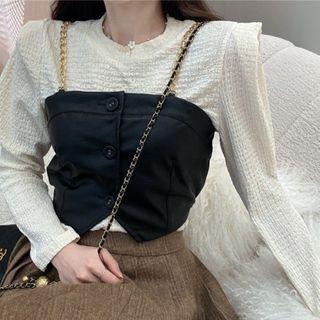 Long-sleeve Plain Top / Button-up Camisole Top