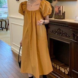 Puff Sleeve Square Neck Midi Dress
