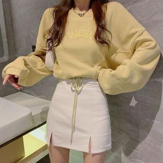 Letter Embroidered Pullover / A-line Skirt