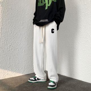 Letter Applique Wide Leg Pants