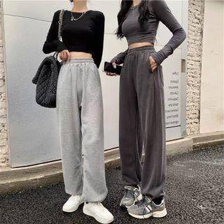 High-waist Plain Gathered Cuff Pants