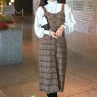 Button-detail Checked Suspender Dress