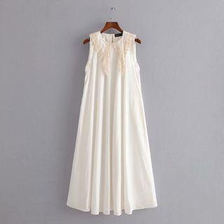 Lace Trim Collar Sleeveless Midi A-line Dress