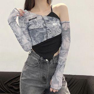 Mock Two Piece Mesh Logo Top