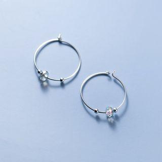 Faux Crystal Alloy Hoop Earring 1 Pair - Earring - S925 Silver - Silver - One Size