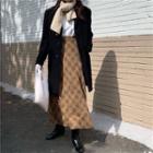 Plaid High-waist Midi A-line Skirt Plaid - Khaki - One Size