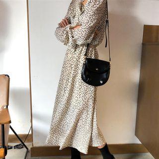 Long-sleeve Midi A-line Chiffon Dress As Shown In Figure - One Size