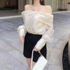 Long-sleeve Off-shoulder Blouse Almond - One Size
