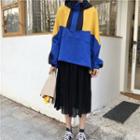 Color Block Pullover / Midi A-line Skirt