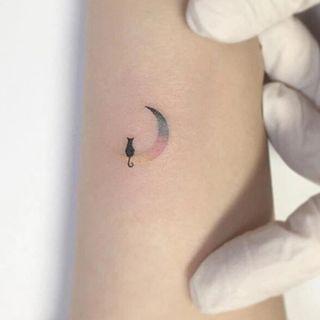Moon Cat Cat Print Waterproof Temporary Tattoo One Piece - One Size