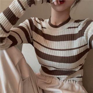 Striped Knit Top Brown - One Size