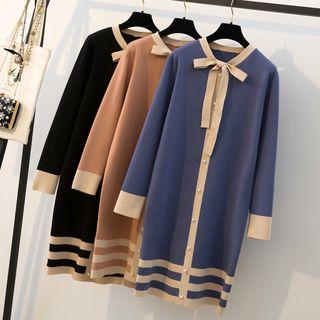 Bow Faux Pearl Button Knit Dress