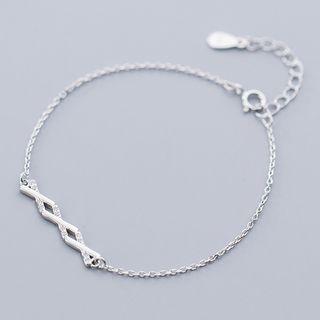 925 Sterling Silver Rhinestone Cross Bar Bracelet S925 Silver Bracelet - One Size
