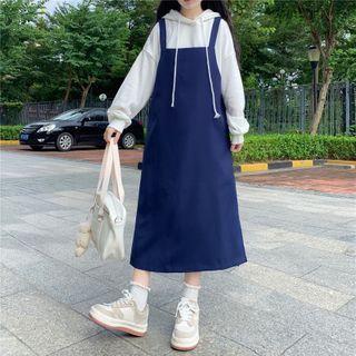Plain Hoodie / Midi A-line Pinafore Dress