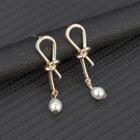 Knot Alloy Faux Pearl Dangle Earring Gold - One Size