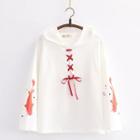 Lace-up Fish Print Hooded T-shirt