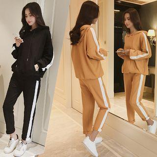 Set: Color Block Hoodie + Drawstring Sweatpants