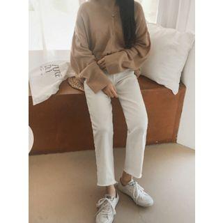 Fray-hem Wide Straight-cut Chino Pants