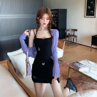 Cardigan / Mini A-line Skirt / Spaghetti Strap Top / Mini Dress