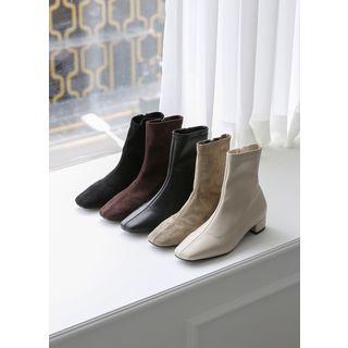 Square-toe Faux-suede / Pleather Short Boots