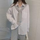 Long-sleeve Plain Loose Fit Shirt / Stripe Shawl