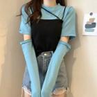 Set: Long-sleeve Detachable T-shirt + Strappy Camisole Top