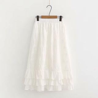 Plain Cotton Linen Semi Skirt White - One Size